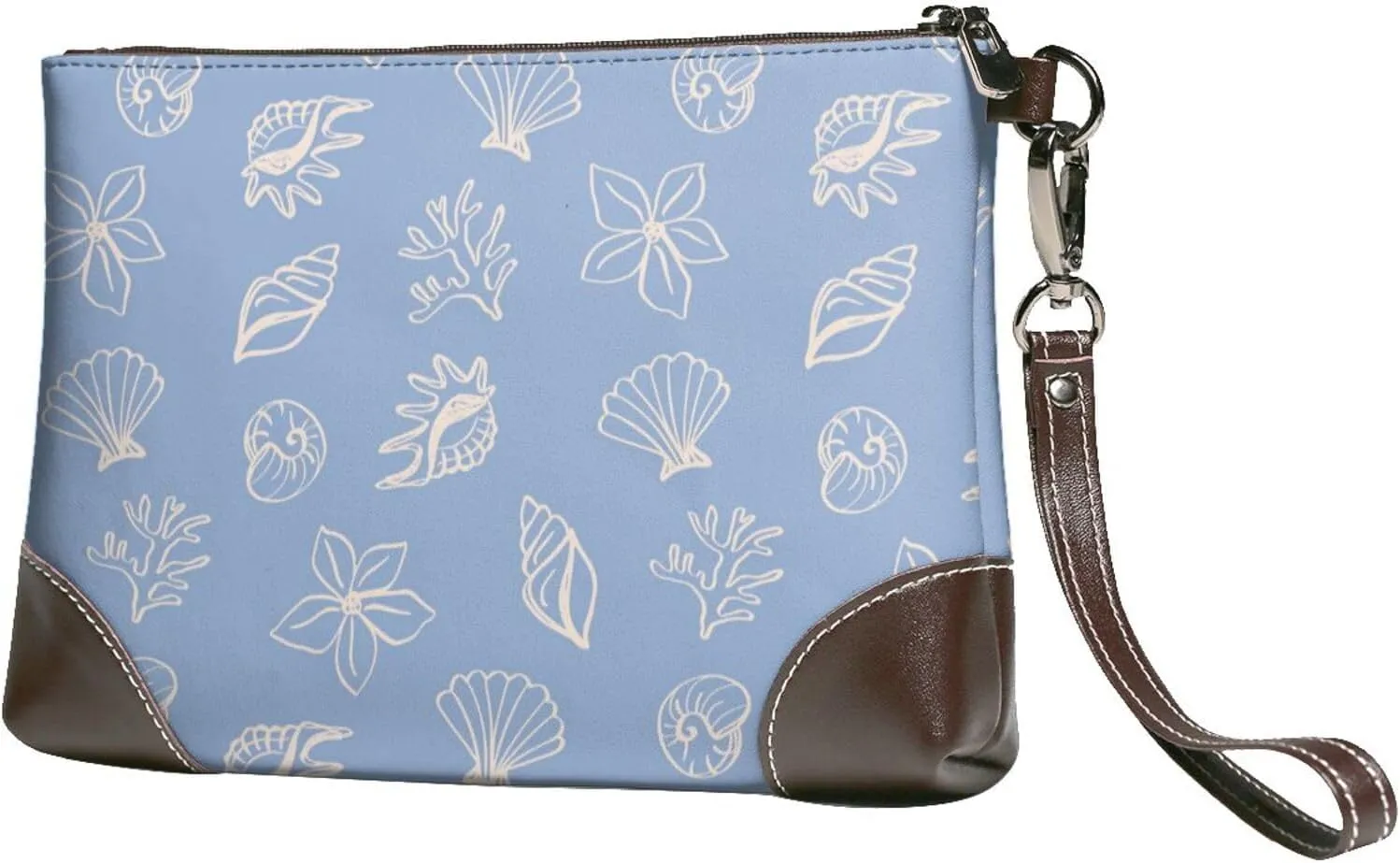 Small Clutch Purses for Women - Sea shell ocean beach Leather Wristlet Wallets for Women with Wrist Strap