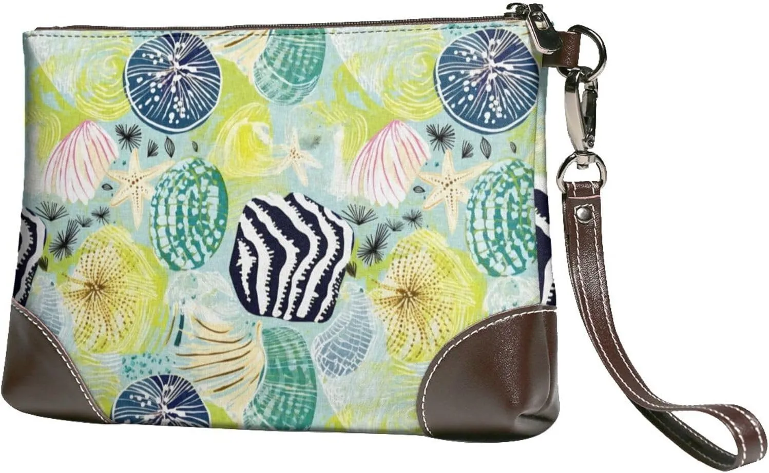 Small Clutch Purses for Women - Shell Clam Leather Wristlet Wallets for Women with Wrist Strap