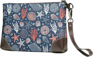 Small Clutch Purses for Women - Summer beach starfish shell Leather Wristlet Wallets for Women with Wrist Strap