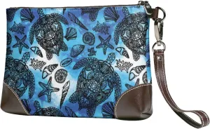 Small Clutch Purses for Women - Turtle Shell Starfish Coral Leather Wristlet Wallets for Women with Wrist Strap
