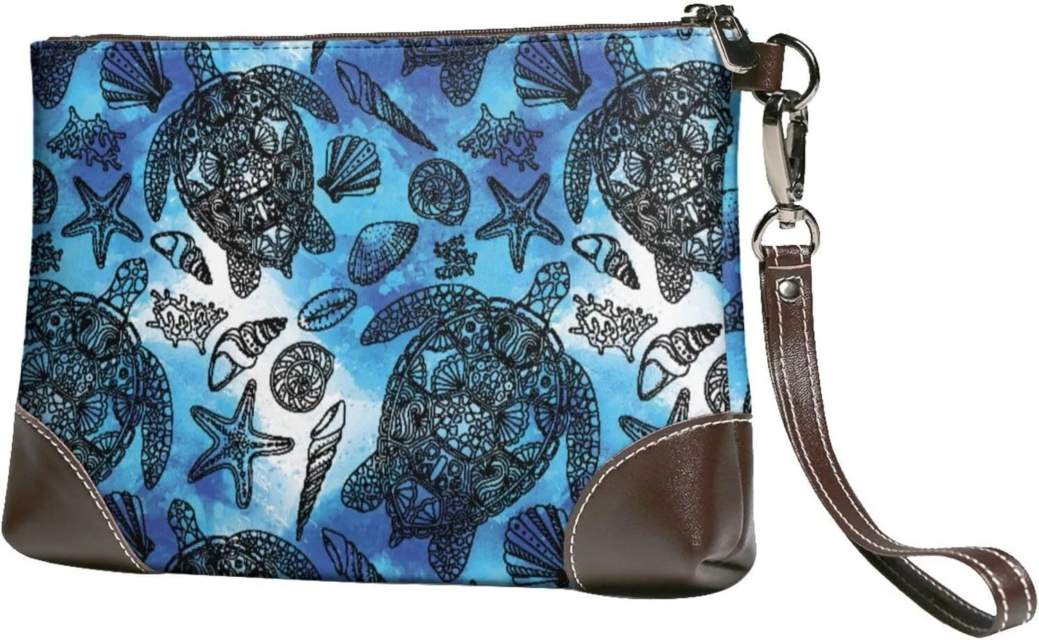 Small Clutch Purses for Women - Turtle Shell Starfish Coral Leather Wristlet Wallets for Women with Wrist Strap