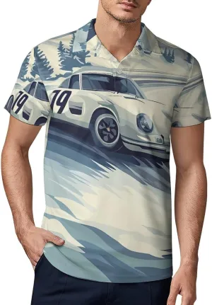 Snow Mountain Racing Car Men's Polo-Shirt Regular-Fit Short Sleeve Sports Quick Dry Golf Tennis T-Shirt