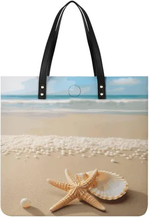 Starfish Shell And Beach Leather Women Tote Bag Soft Handbags Fashion Shoulder Purses Large Capacity Satchel Clutch Handbag for Travel Work