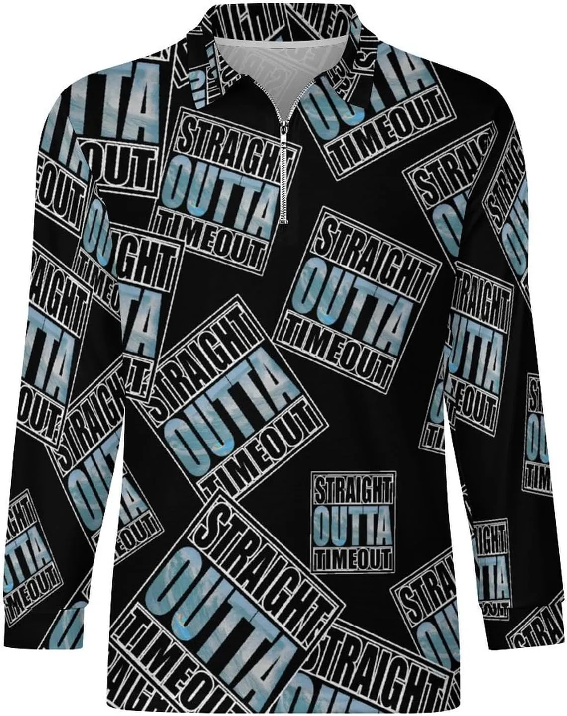 Straight Outta Timeout Men's Zipped Long Sleeve Casual Sweatshirt Quick Dry Sports Outdoor Golf Tennis Shirt