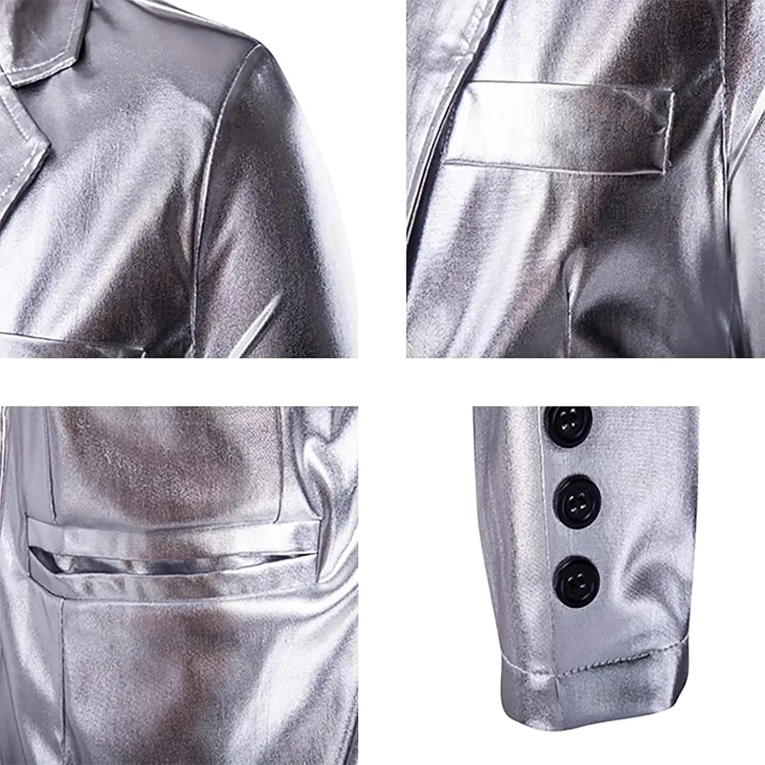 Suit for Men Faux Leather Single Breasted 2 Piece Tuxedo Set PU Leather Regular Fit Peak Lapel Jacket and Pants Set