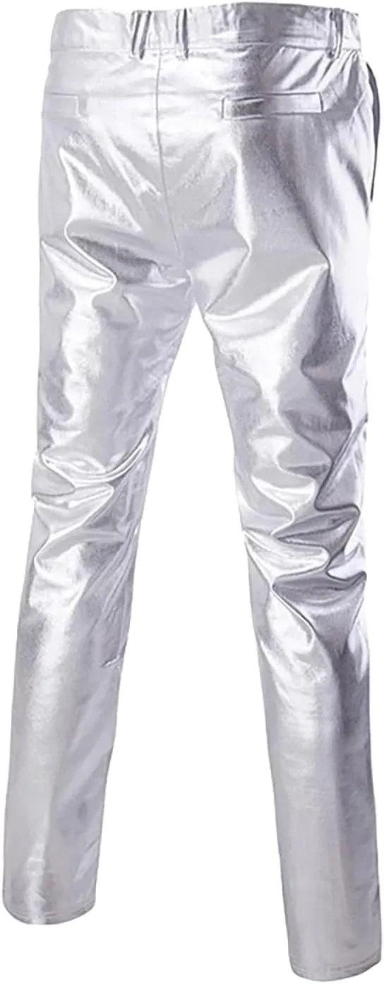 Suit for Men Faux Leather Single Breasted 2 Piece Tuxedo Set PU Leather Regular Fit Peak Lapel Jacket and Pants Set