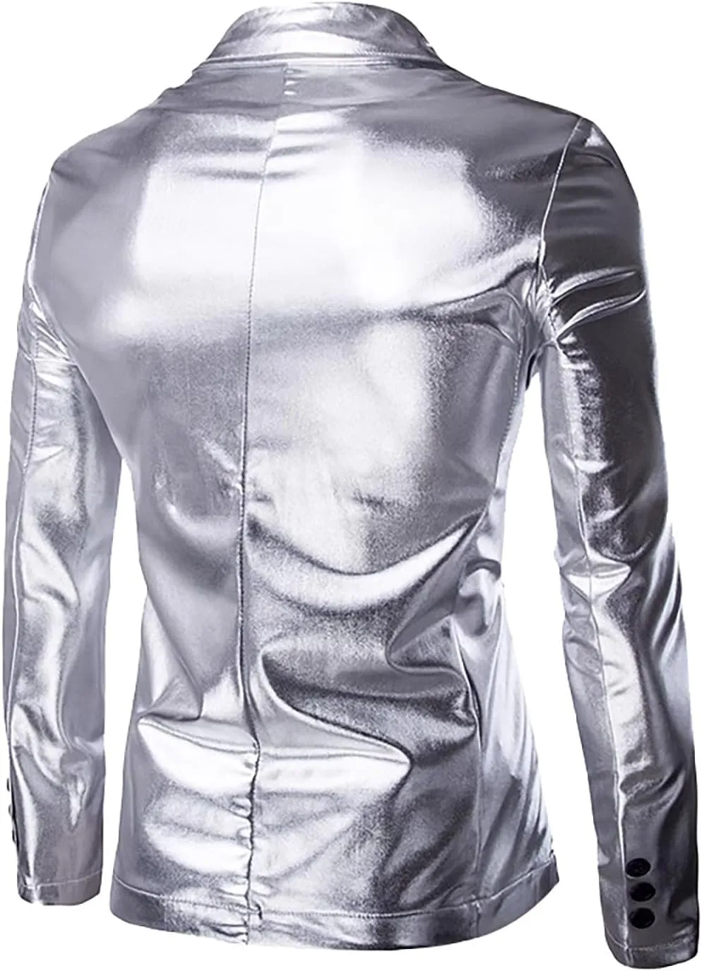 Suit for Men Faux Leather Single Breasted 2 Piece Tuxedo Set PU Leather Regular Fit Peak Lapel Jacket and Pants Set