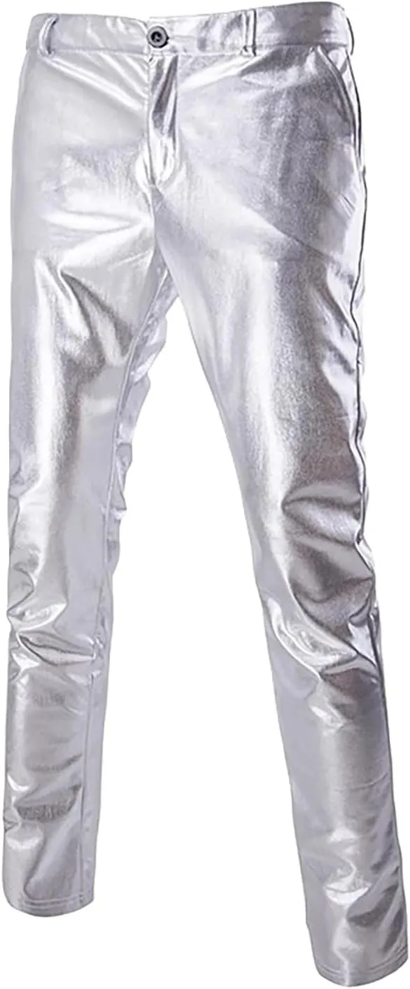 Suit for Men Faux Leather Single Breasted 2 Piece Tuxedo Set PU Leather Regular Fit Peak Lapel Jacket and Pants Set