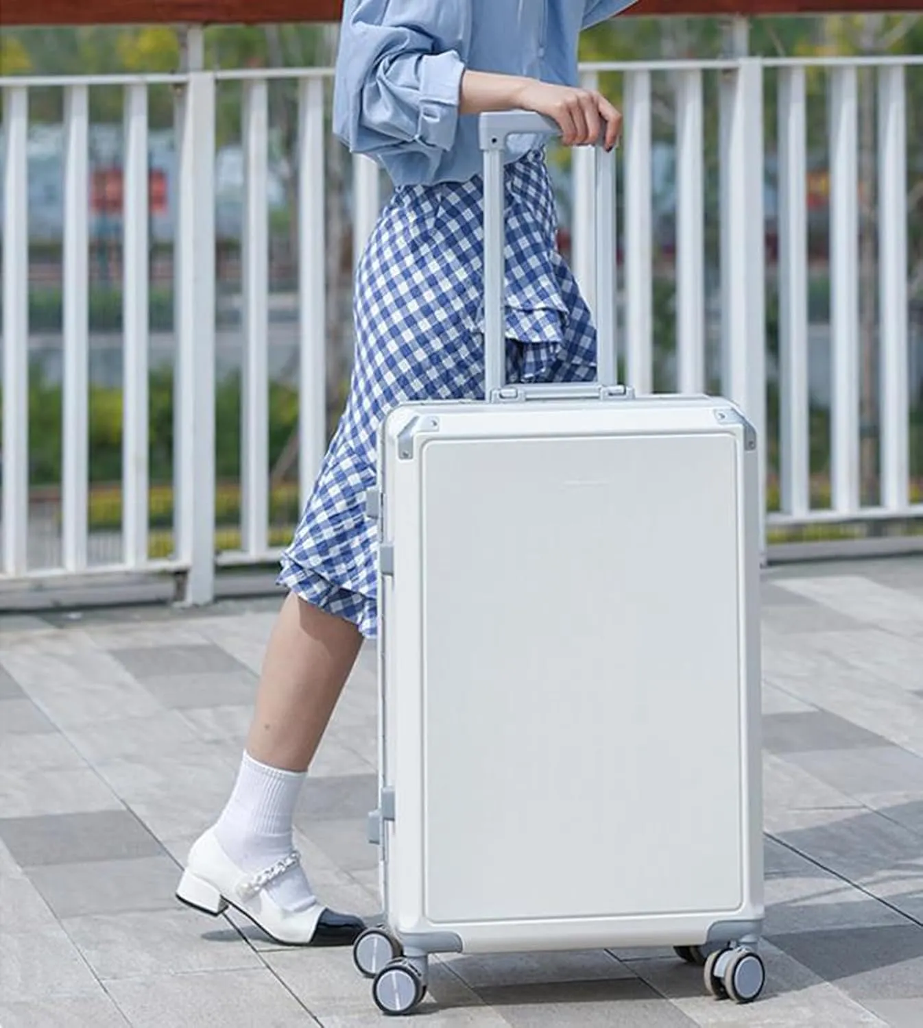 Suitcase Carry on Luggage Cheap Cabin Luggage Suitcase Medium 4 Wheels Lightweight Zipperless Luggage,Grey,26in