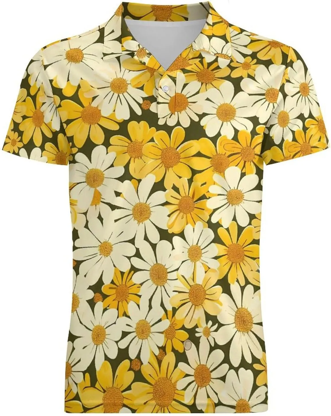 Summer Floral Yellow White Flowers Men's Polo-Shirt Regular-Fit Short Sleeve Sports Quick Dry Golf Tennis T-Shirt