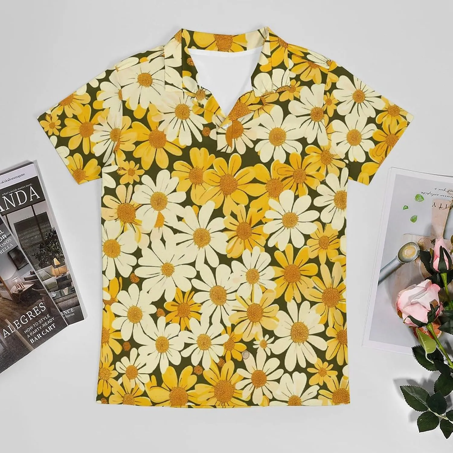 Summer Floral Yellow White Flowers Men's Polo-Shirt Regular-Fit Short Sleeve Sports Quick Dry Golf Tennis T-Shirt