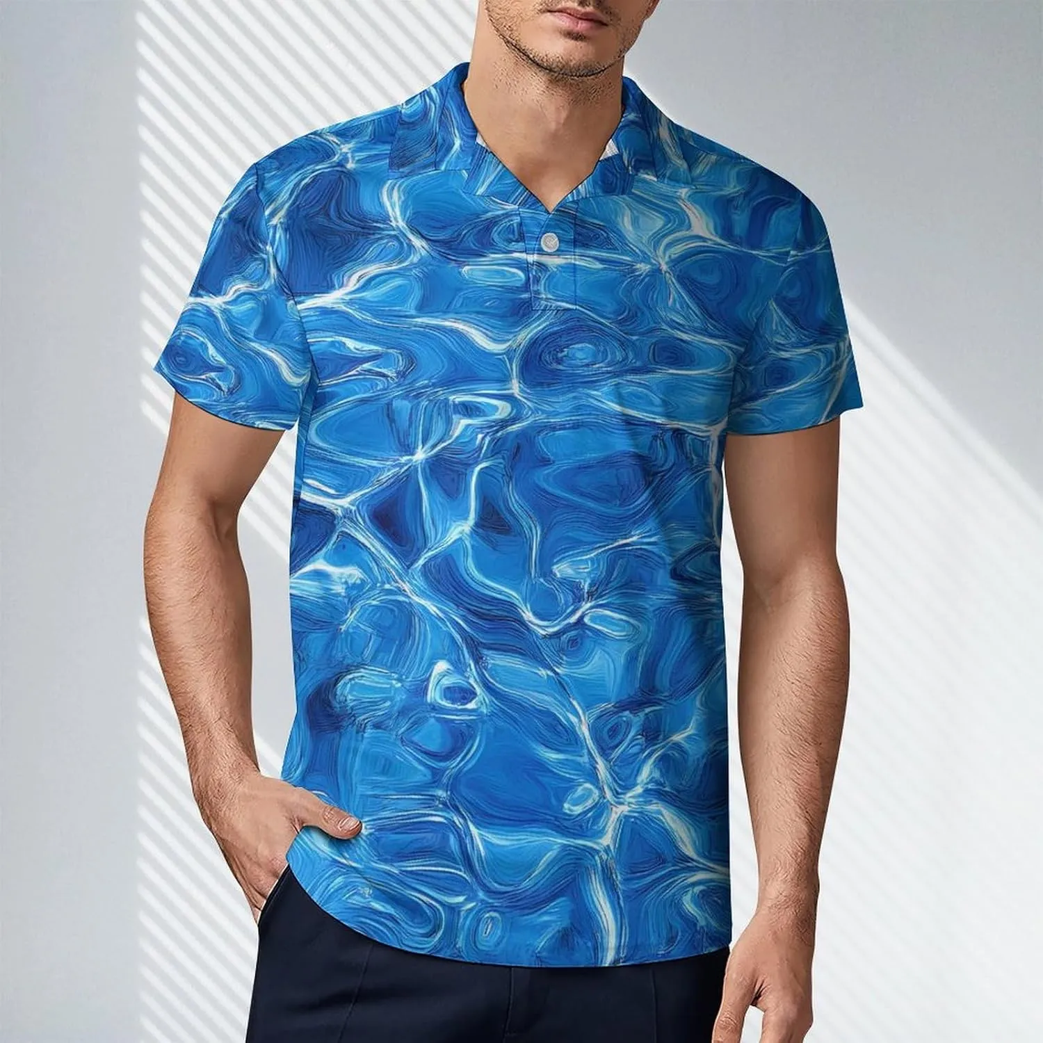 Swimming Pool Water Men's Polo-Shirt Regular-Fit Short Sleeve Sports Quick Dry Golf Tennis T-Shirt