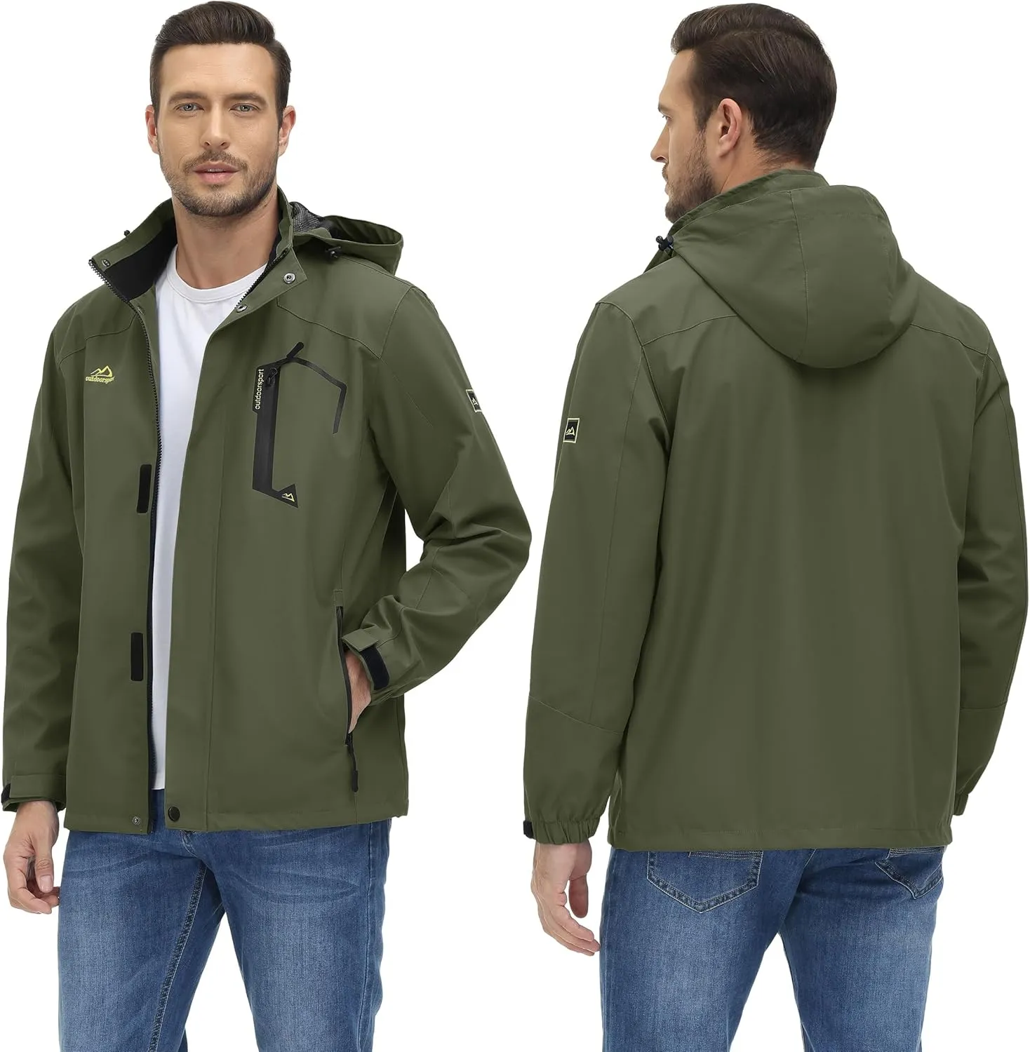 TACVASEN Men's Rain Jacket Lightweight Windbreaker with Hooded Water Resistant Outdoor Raincoat for Hiking Travel Camping