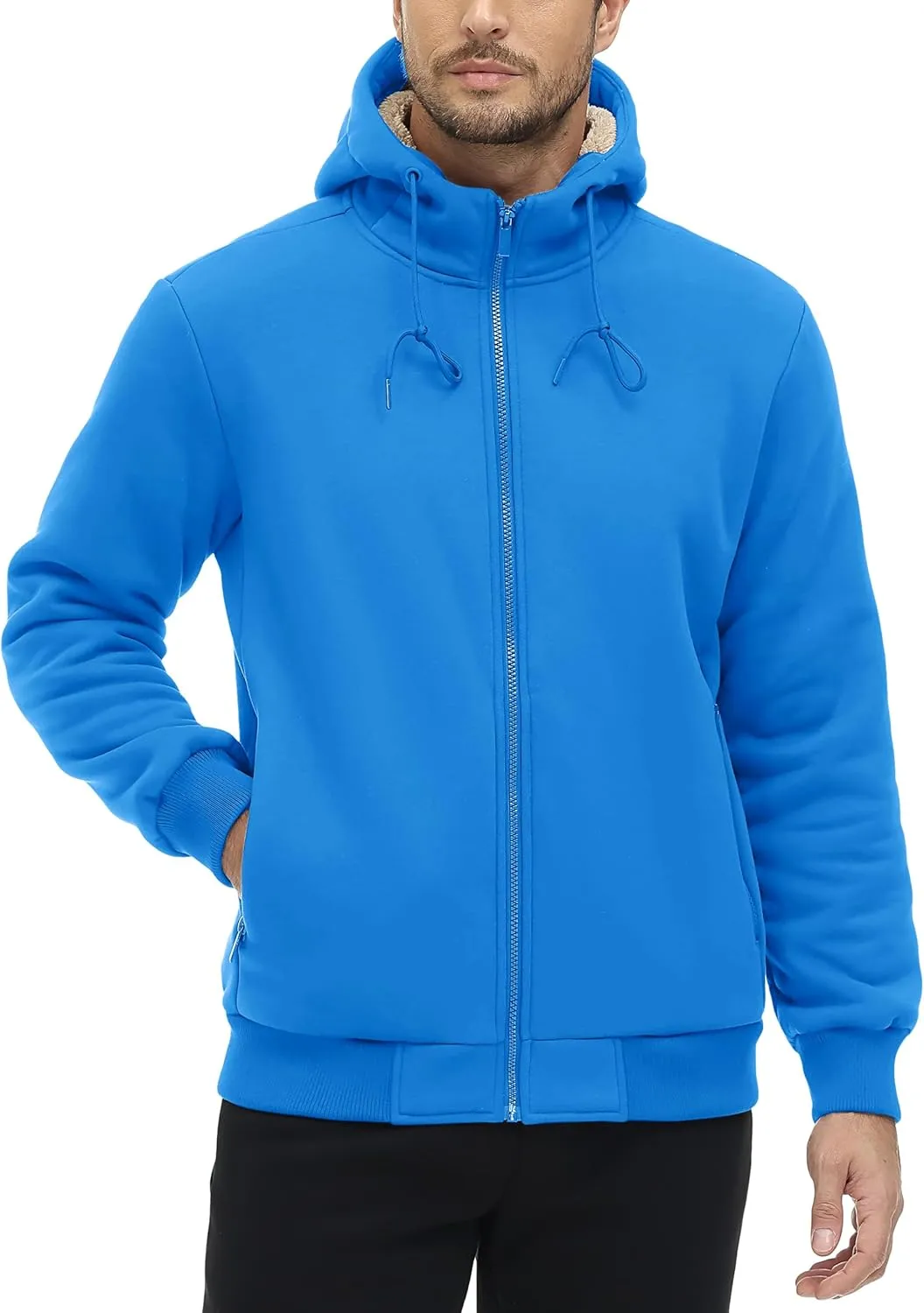 TACVASEN Men's Zip Up Sherpa Lined Hoodies Thick Fleece Heavyweight Jacket Windproof Thermal Zipper Sweatshirt