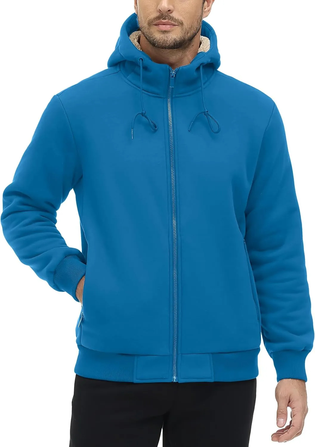 TACVASEN Men's Zip Up Sherpa Lined Hoodies Thick Fleece Heavyweight Jacket Windproof Thermal Zipper Sweatshirt