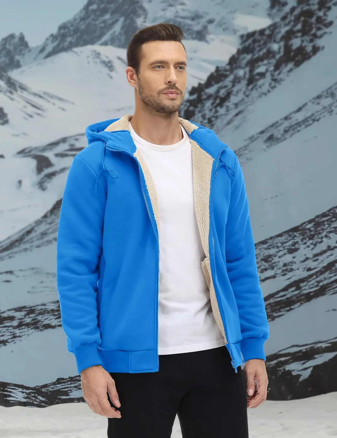 TACVASEN Men's Zip Up Sherpa Lined Hoodies Thick Fleece Heavyweight Jacket Windproof Thermal Zipper Sweatshirt