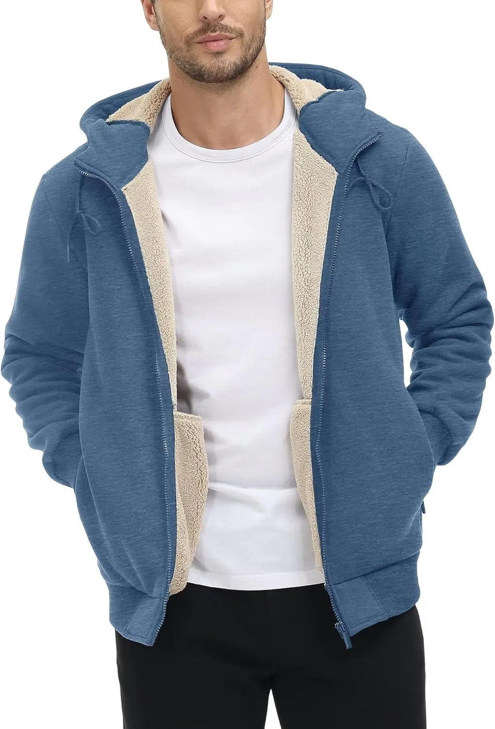 TACVASEN Men's Zip Up Sherpa Lined Hoodies Thick Fleece Heavyweight Jacket Windproof Thermal Zipper Sweatshirt