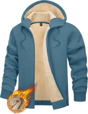 TACVASEN Men's Zip Up Sherpa Lined Hoodies Thick Fleece Heavyweight Jacket Windproof Thermal Zipper Sweatshirt