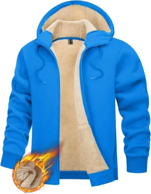 TACVASEN Men's Zip Up Sherpa Lined Hoodies Thick Fleece Heavyweight Jacket Windproof Thermal Zipper Sweatshirt