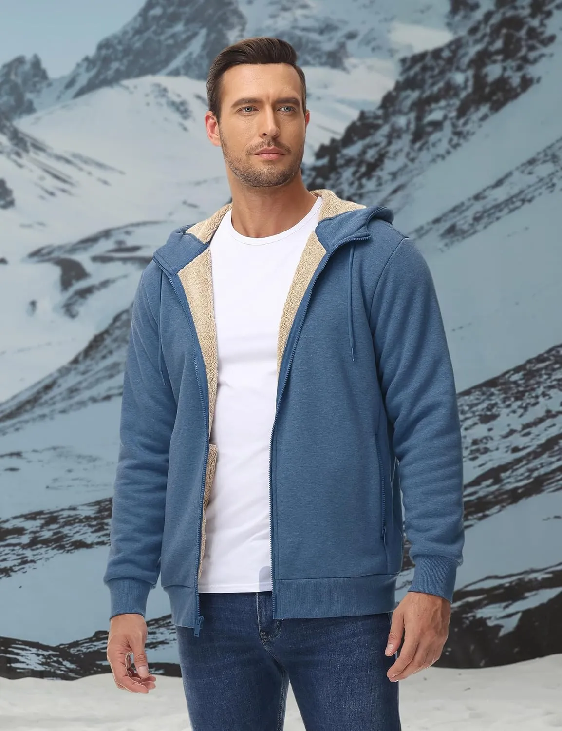 TACVASEN Men's Zip Up Sherpa Lined Hoodies Thick Fleece Heavyweight Jacket Windproof Thermal Zipper Sweatshirt