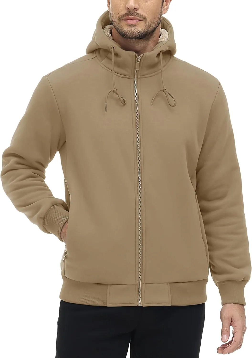 TACVASEN Men's Zip Up Sherpa Lined Hoodies Thick Fleece Heavyweight Jacket Windproof Thermal Zipper Sweatshirt