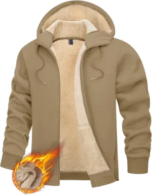 TACVASEN Men's Zip Up Sherpa Lined Hoodies Thick Fleece Heavyweight Jacket Windproof Thermal Zipper Sweatshirt