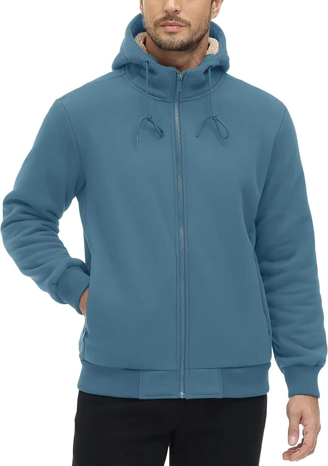TACVASEN Men's Zip Up Sherpa Lined Hoodies Thick Fleece Heavyweight Jacket Windproof Thermal Zipper Sweatshirt