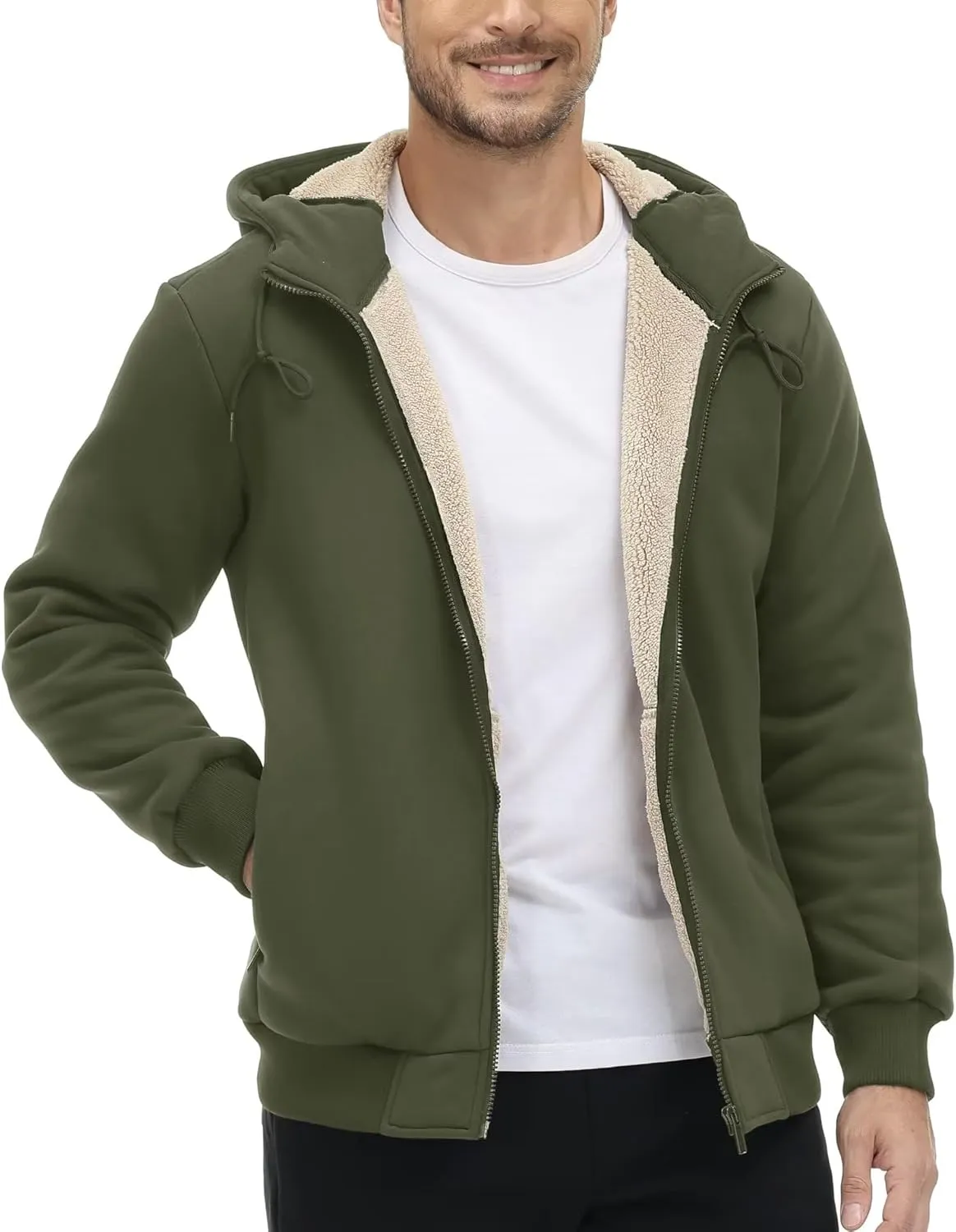 TACVASEN Men's Zip Up Sherpa Lined Hoodies Thick Fleece Heavyweight Jacket Windproof Thermal Zipper Sweatshirt