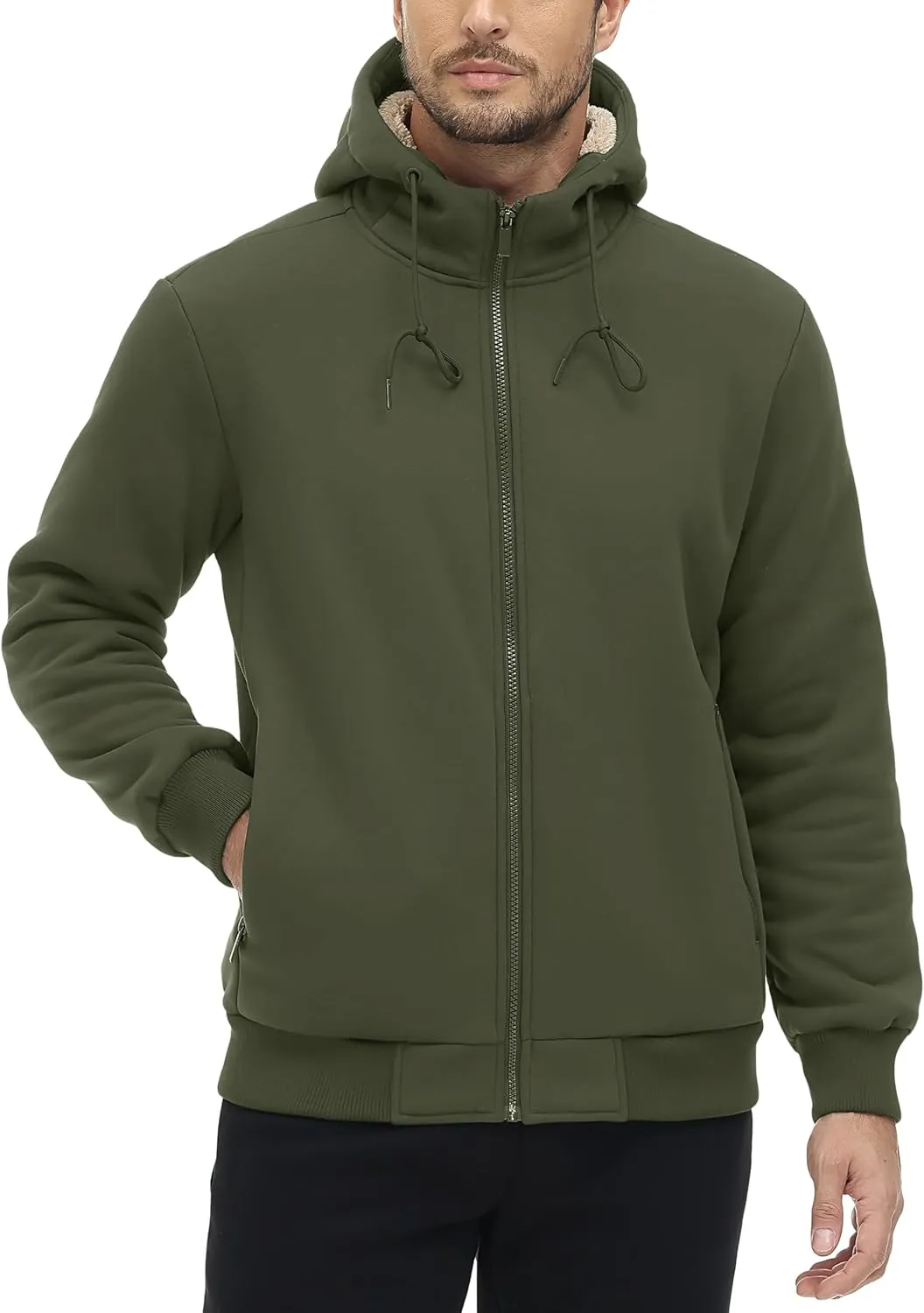 TACVASEN Men's Zip Up Sherpa Lined Hoodies Thick Fleece Heavyweight Jacket Windproof Thermal Zipper Sweatshirt