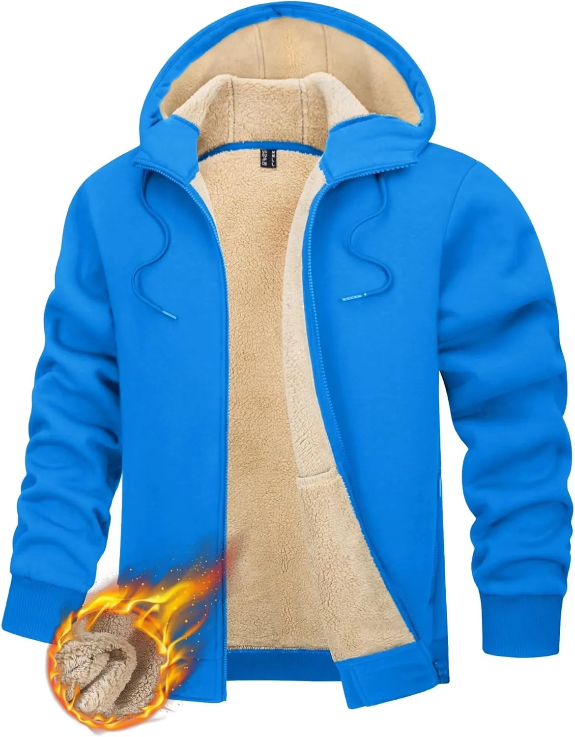 TACVASEN Men's Zip Up Sherpa Lined Hoodies Thick Fleece Heavyweight Jacket Windproof Thermal Zipper Sweatshirt