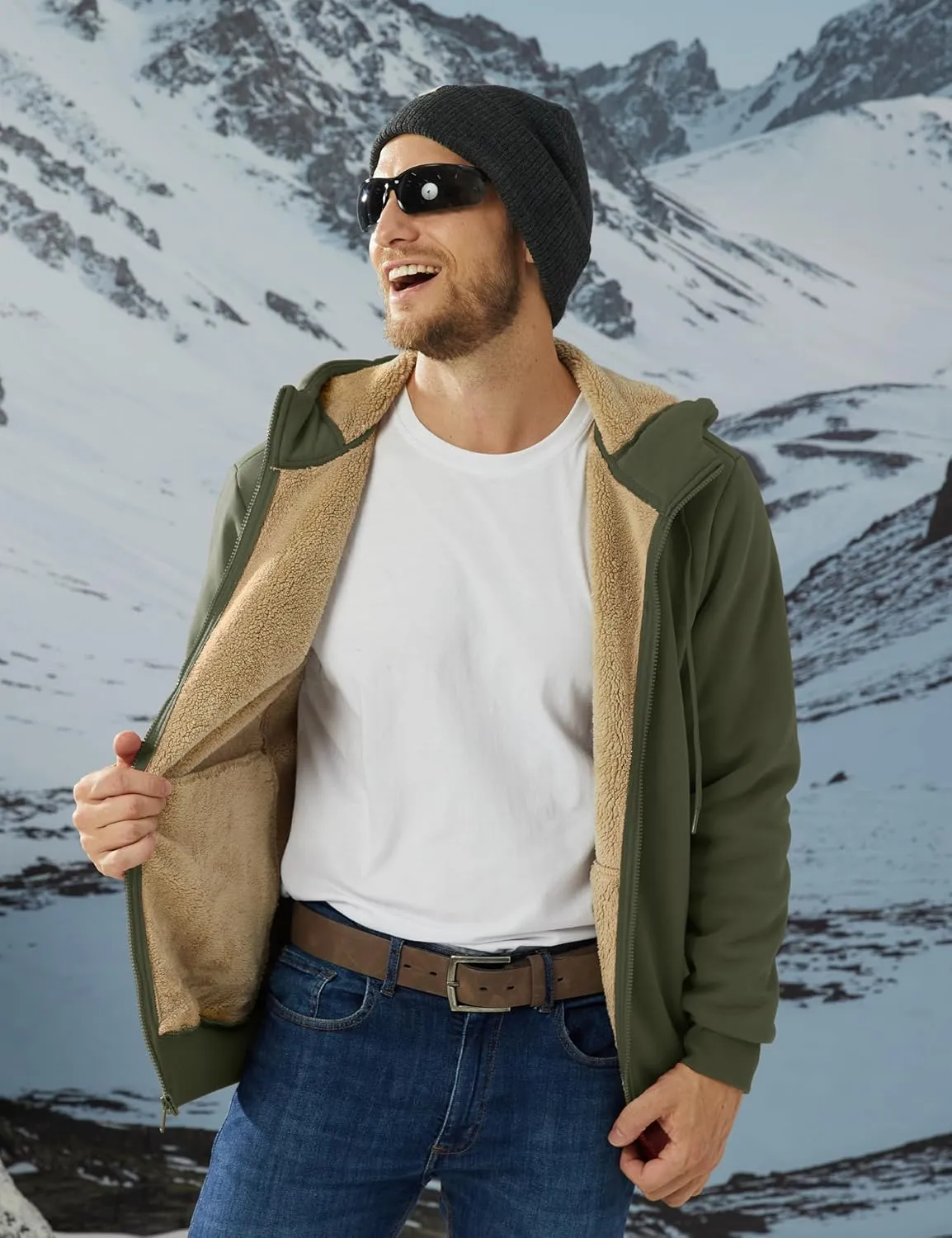 TACVASEN Men's Zip Up Sherpa Lined Hoodies Thick Fleece Heavyweight Jacket Windproof Thermal Zipper Sweatshirt