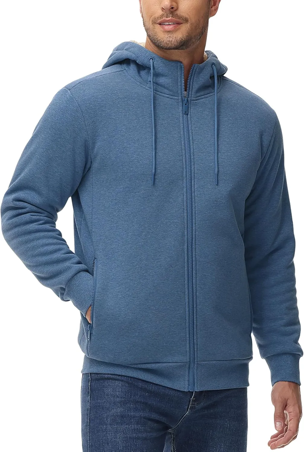 TACVASEN Men's Zip Up Sherpa Lined Hoodies Thick Fleece Heavyweight Jacket Windproof Thermal Zipper Sweatshirt