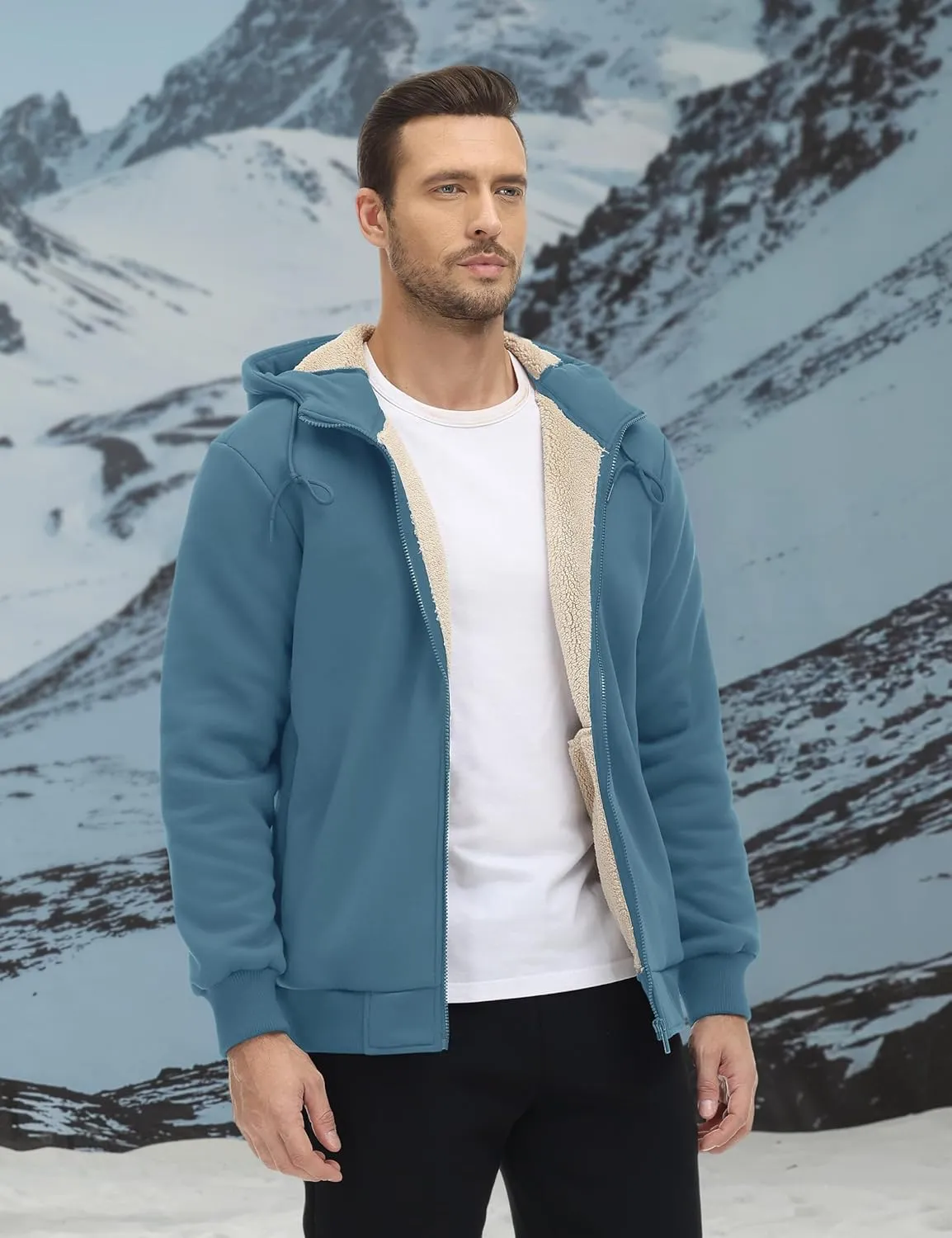 TACVASEN Men's Zip Up Sherpa Lined Hoodies Thick Fleece Heavyweight Jacket Windproof Thermal Zipper Sweatshirt