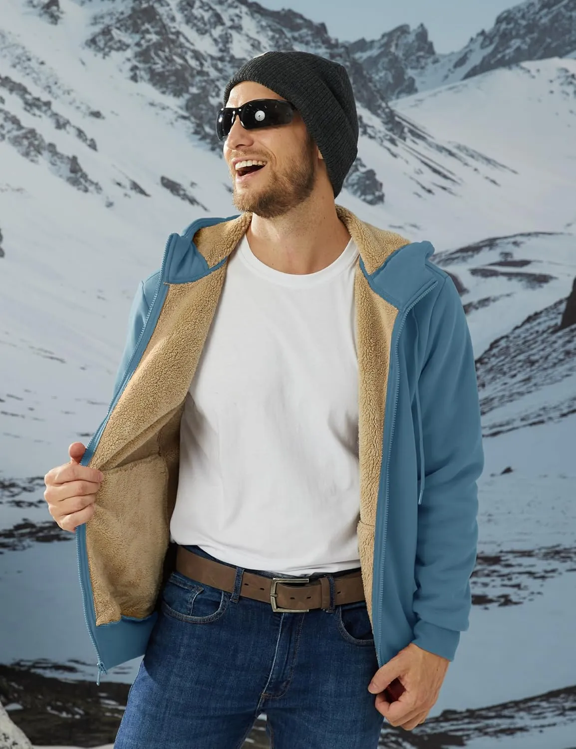 TACVASEN Men's Zip Up Sherpa Lined Hoodies Thick Fleece Heavyweight Jacket Windproof Thermal Zipper Sweatshirt