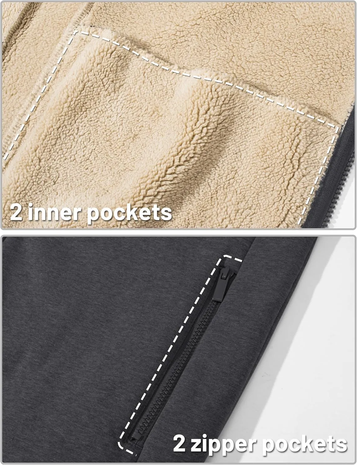 TACVASEN Men's Zip Up Sherpa Lined Hoodies Thick Fleece Heavyweight Jacket Windproof Thermal Zipper Sweatshirt