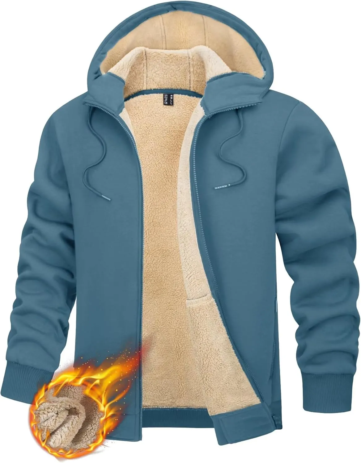 TACVASEN Men's Zip Up Sherpa Lined Hoodies Thick Fleece Heavyweight Jacket Windproof Thermal Zipper Sweatshirt
