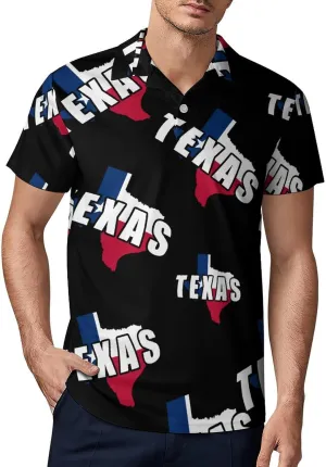 Texas Map Flag Men's Polo-Shirt Regular-Fit Short Sleeve Sports Quick Dry Golf Tennis T-Shirt