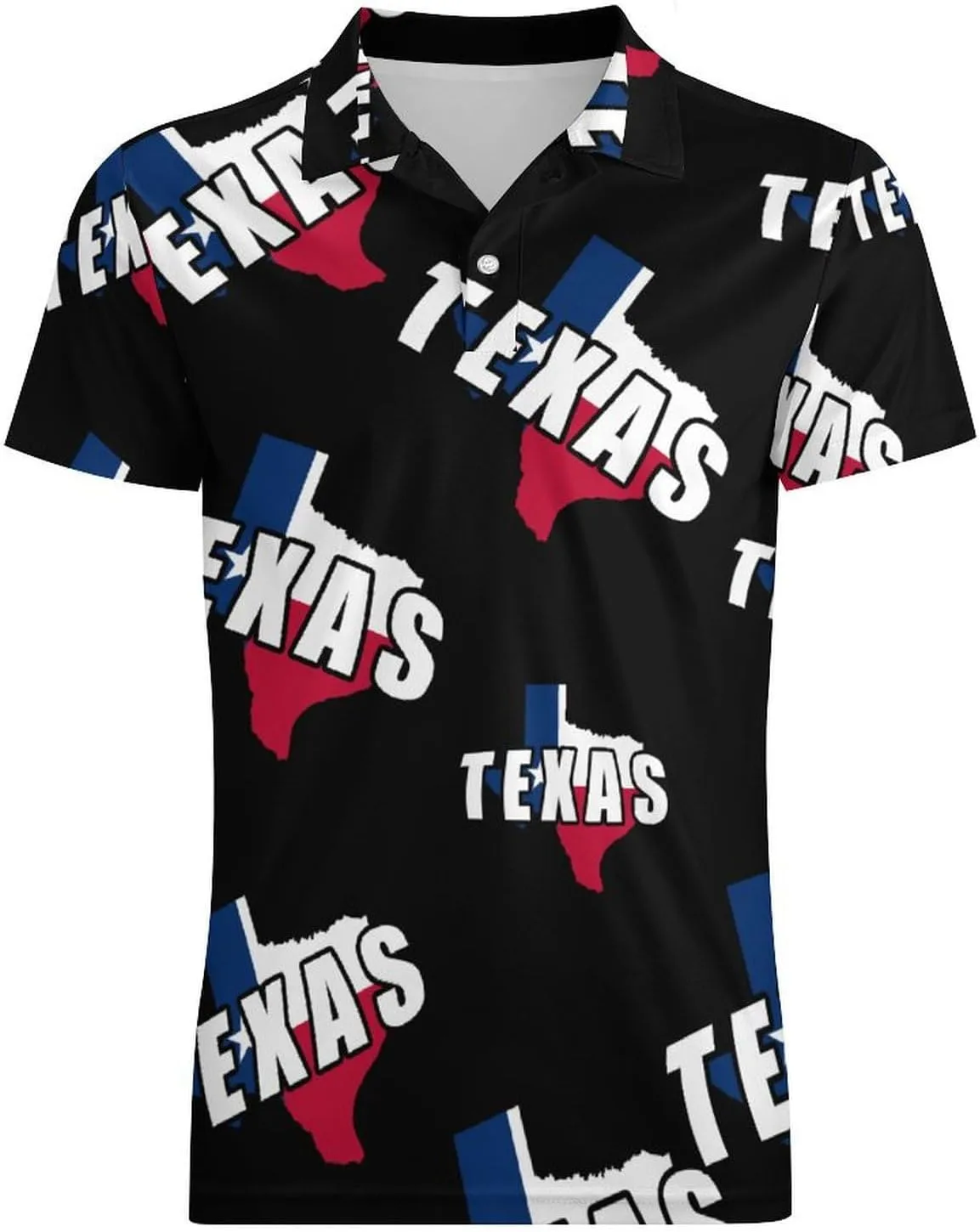 Texas Map Flag Men's Polo-Shirt Regular-Fit Short Sleeve Sports Quick Dry Golf Tennis T-Shirt