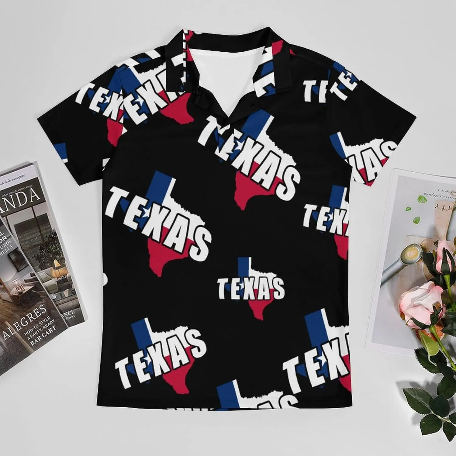 Texas Map Flag Men's Polo-Shirt Regular-Fit Short Sleeve Sports Quick Dry Golf Tennis T-Shirt