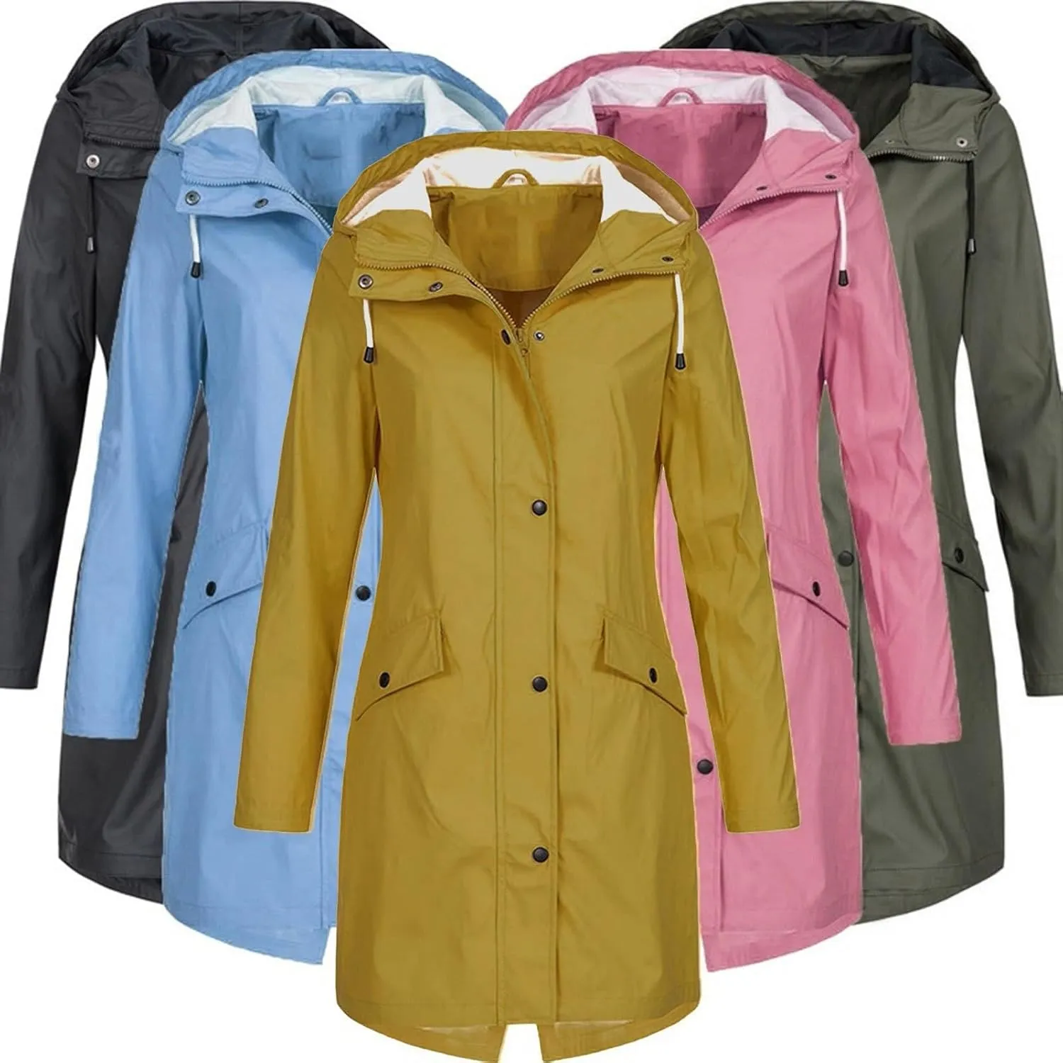 TIMIFIS Raincoats for Women with Hood Waterproof Lightweight Long Trench Coats Casual Rain Jackets Windbreaker with Pocket