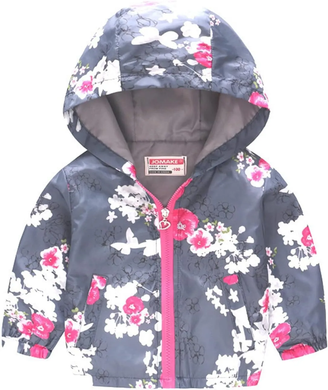 Toddler Boys Girls Floral Printed Coats Windproof Jacket Hooded Trench Lightweight Zipper Hooded Coats Winter Outerwear