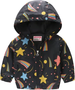 Toddler Boys Girls Floral Printed Coats Windproof Jacket Hooded Trench Lightweight Zipper Hooded Coats Winter Outerwear