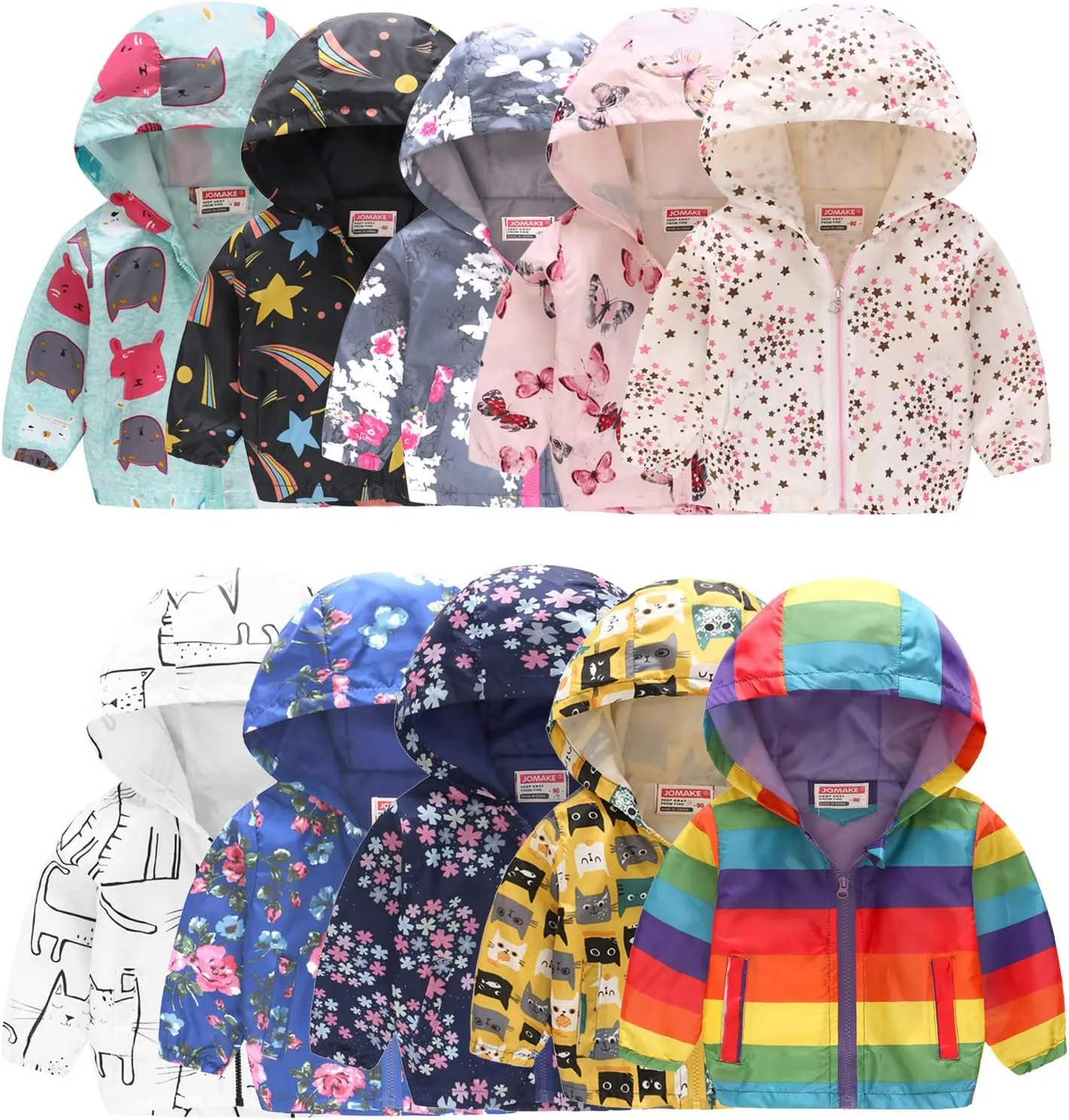 Toddler Boys Girls Floral Printed Coats Windproof Jacket Hooded Trench Lightweight Zipper Hooded Coats Winter Outerwear