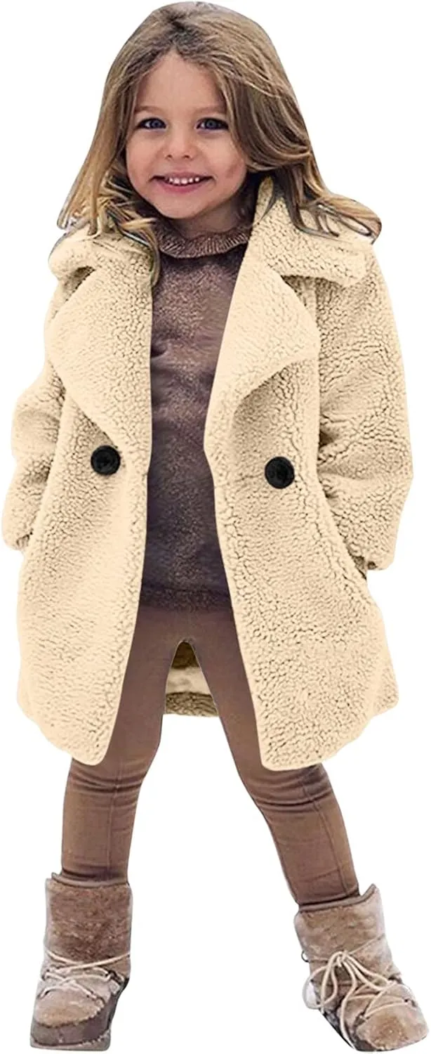 Toddler Kids Winter Fleece Jacket Warm Outwear Clothes Baby Girls Faux Fur Cardigan Trench Long Coat Winter Coat