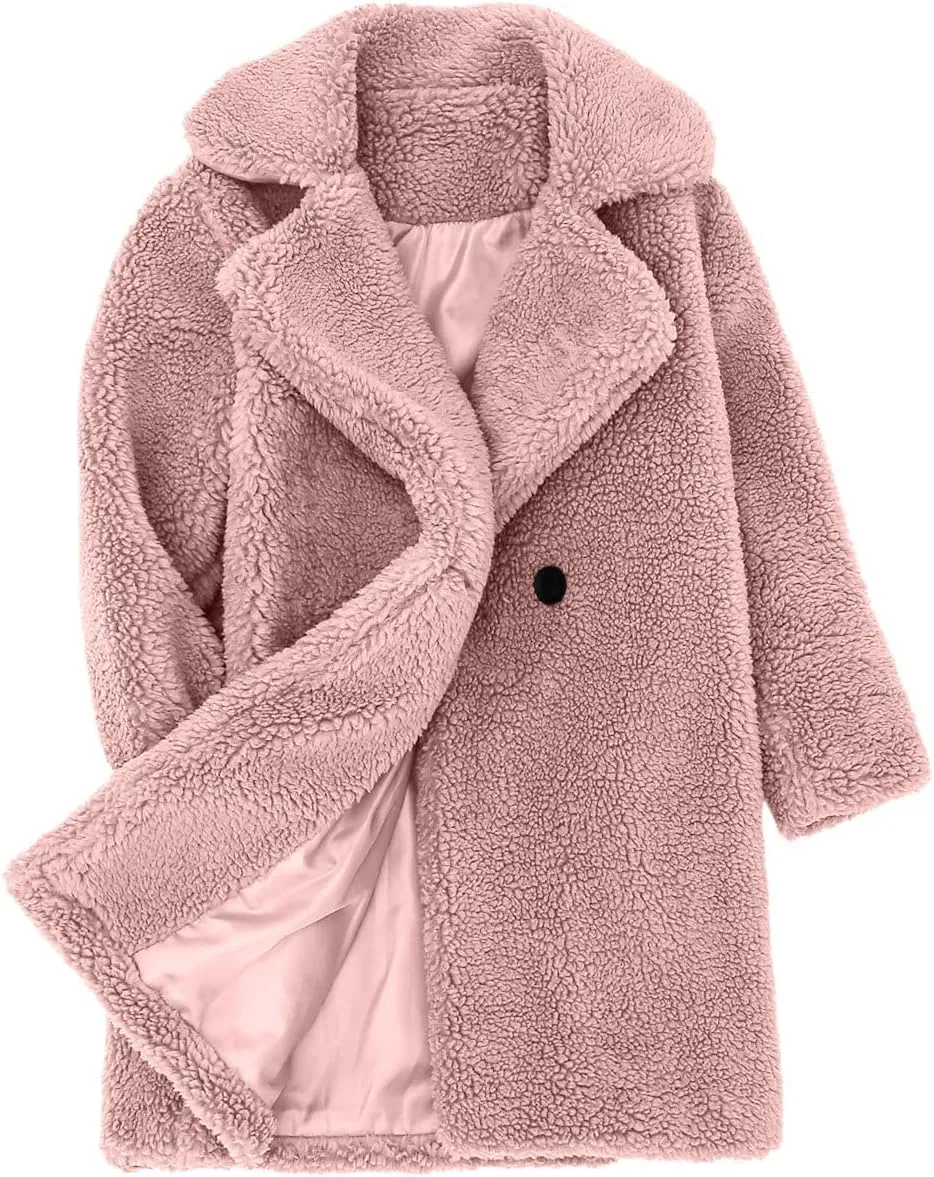 Toddler Kids Winter Fleece Jacket Warm Outwear Clothes Baby Girls Faux Fur Cardigan Trench Long Coat Winter Coat