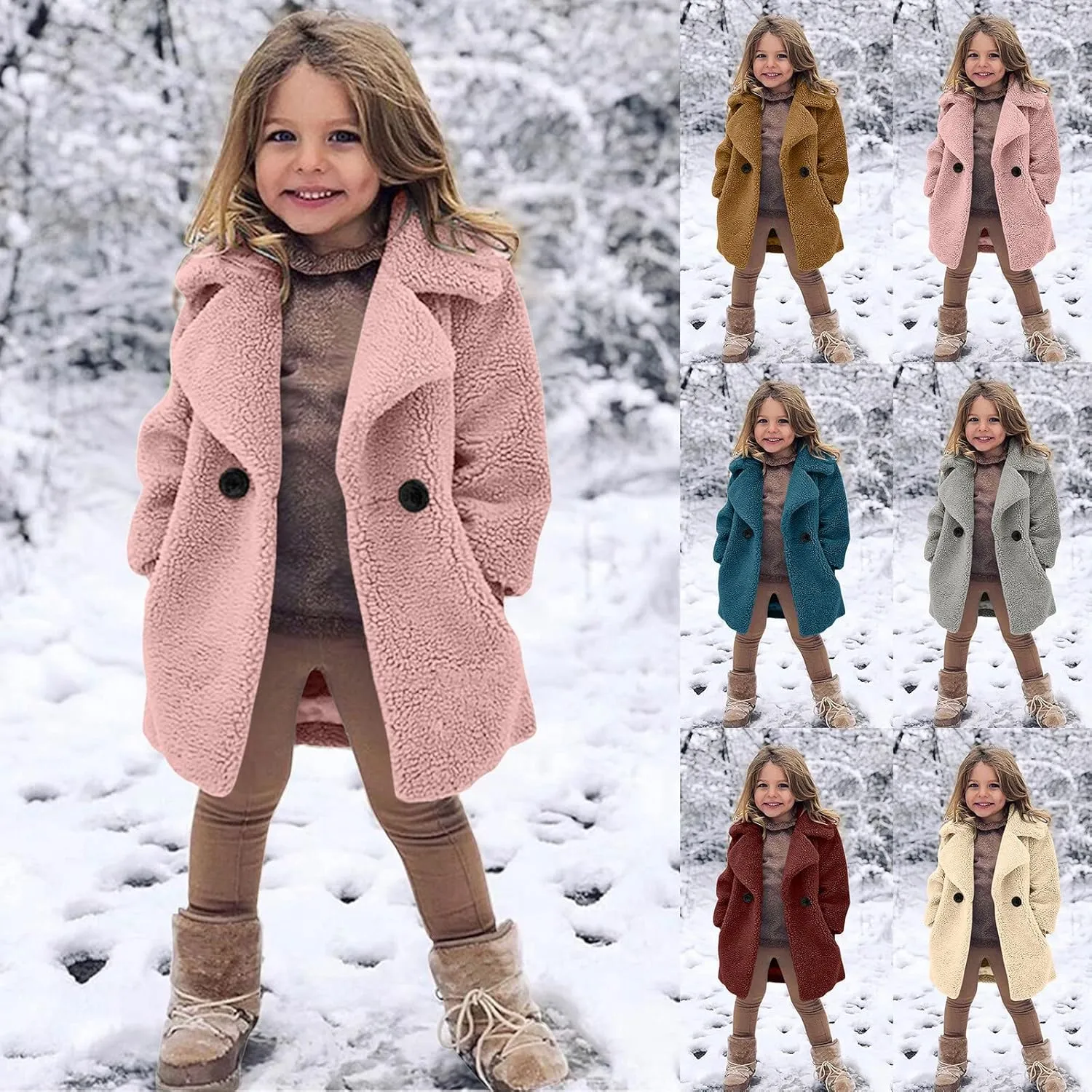 Toddler Kids Winter Fleece Jacket Warm Outwear Clothes Baby Girls Faux Fur Cardigan Trench Long Coat Winter Coat