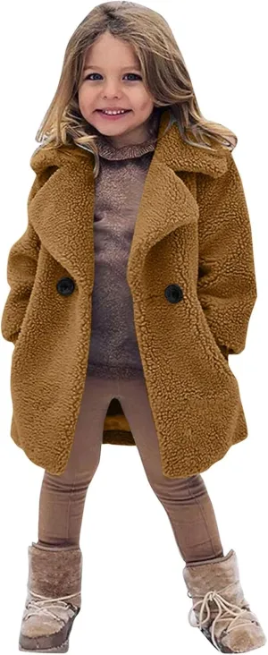 Toddler Kids Winter Fleece Jacket Warm Outwear Clothes Baby Girls Faux Fur Cardigan Trench Long Coat Winter Coat