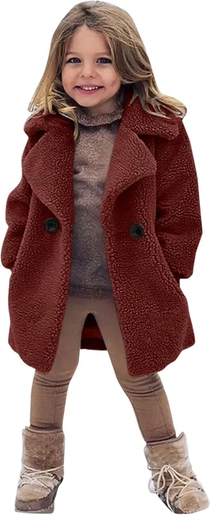 Toddler Kids Winter Fleece Jacket Warm Outwear Clothes Baby Girls Faux Fur Cardigan Trench Long Coat Winter Coat