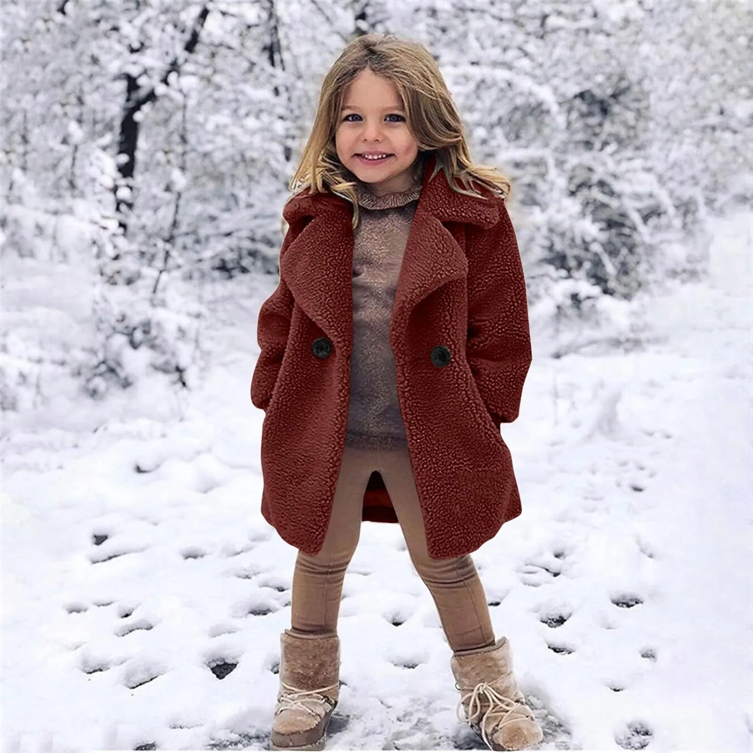Toddler Kids Winter Fleece Jacket Warm Outwear Clothes Baby Girls Faux Fur Cardigan Trench Long Coat Winter Coat