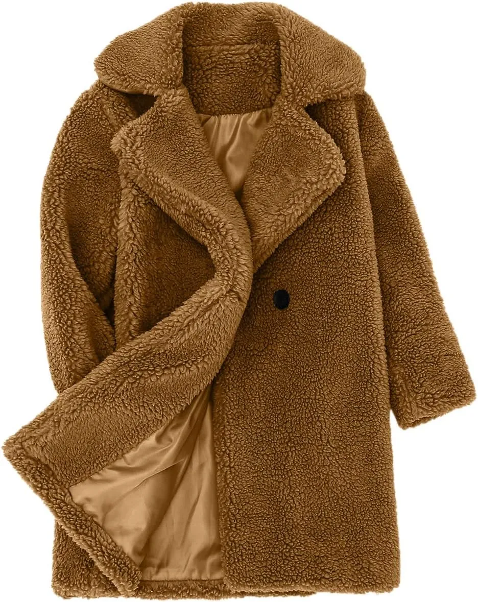 Toddler Kids Winter Fleece Jacket Warm Outwear Clothes Baby Girls Faux Fur Cardigan Trench Long Coat Winter Coat